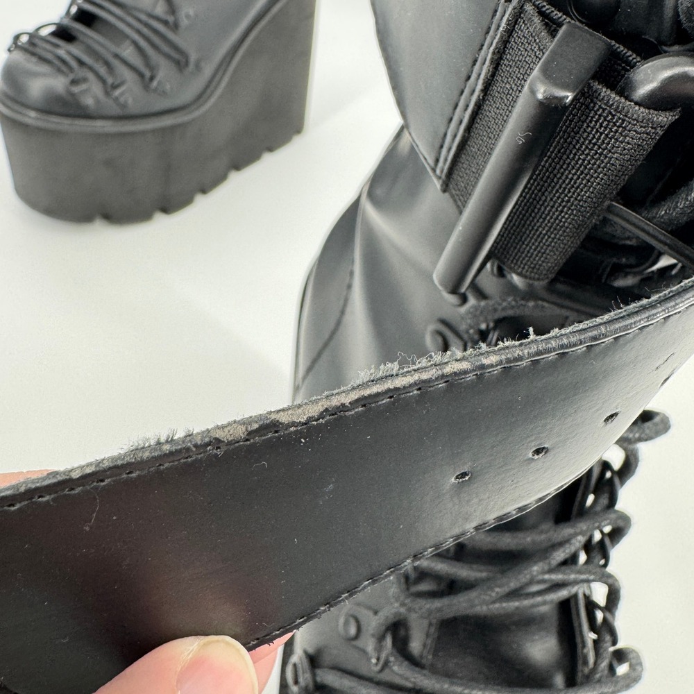 Current Mood Traitor Boots 7 Black Platform Wedge Goth Punk Combat Buckle - Picture 11 of 13